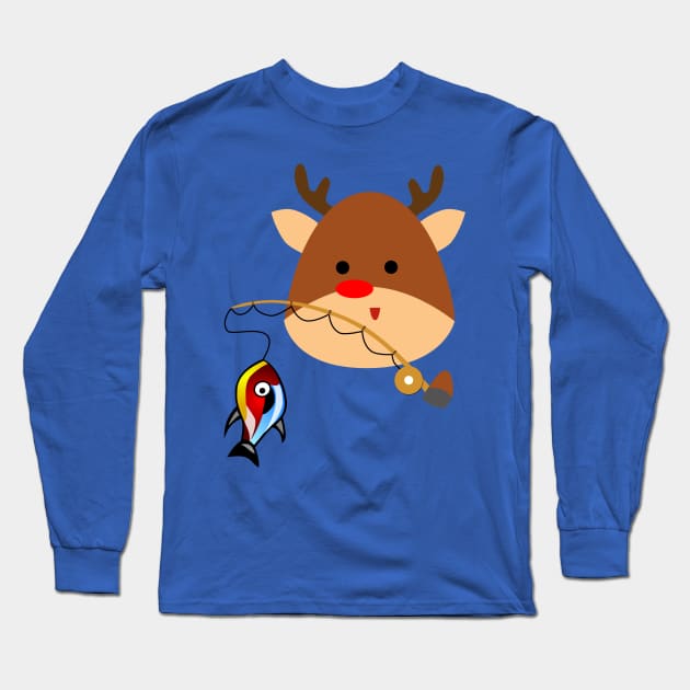 Merry Christmas Reindeer & Fishing Long Sleeve T-Shirt by holidaystore